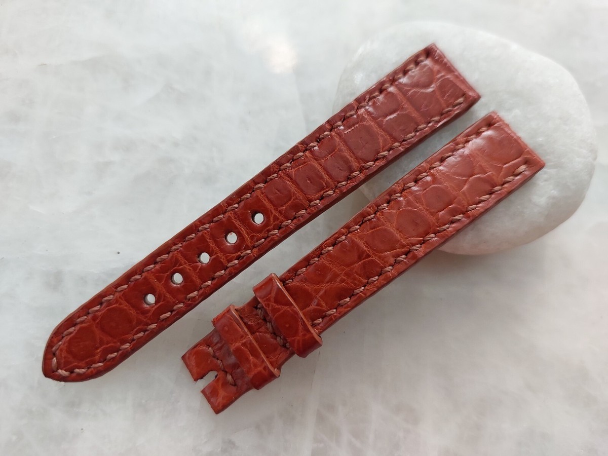 SMALL WRIST 14mm/12mm Red Brown Alligator Crocodile Print Leather Watch Band