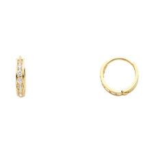 Ioka - 14K Gold 2mm Thickness CZ Stone Huggies Hinged Earrings