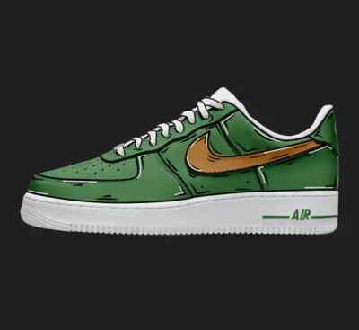 Nike Air Force 1 Custom White Shoes Green & Orange Cartoon Sneakers Mens Womens