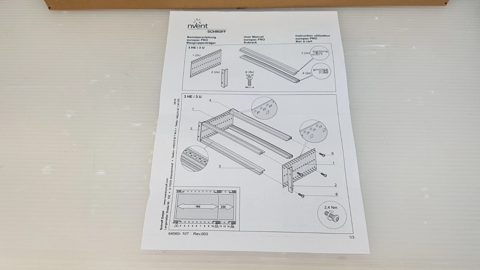 Schroff EuropacPRO subrack user manual, 3 U assembly drawing