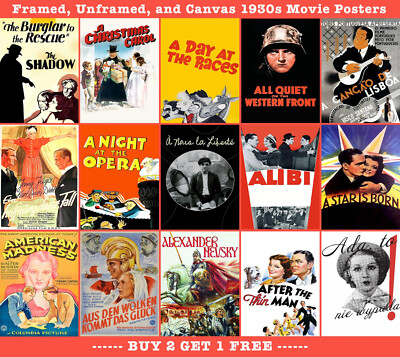 1930er Retro Filmplakate - Leinwand & gerahmte Optionen in mehreren Größen erhältlich - 1
