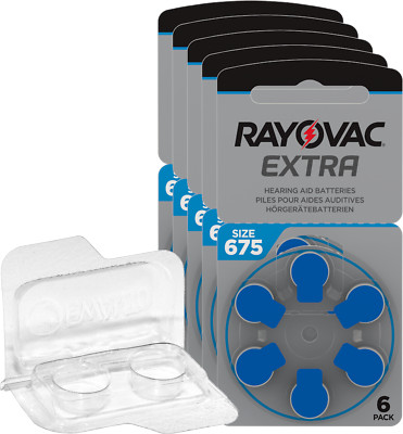30 Rayovac Extra Advanced Hearing Aid Batteries PR44 Blue 675 + Box for 2 Cells