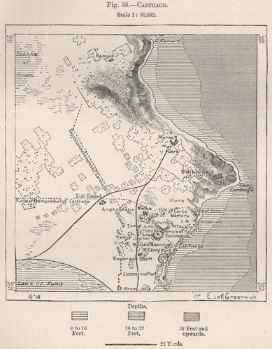 Carthage. Tunisia 1885 old antique vintage map plan chart