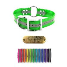 1 1/2" Reflective Premium Glow Tuff Center Ring Large Collar w/ Brass Name Tag