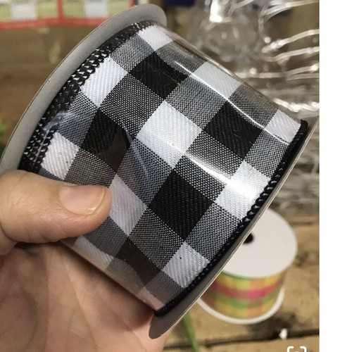 Buffalo Check Plaid Black & White Ribbon 2.5" x 108” - Picture 4 of 4