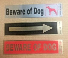 2" x 8" Beware Of Dog  Arrow SIGNS Self Adhesive Sticker Backs 2 Of Each 