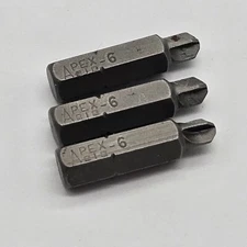 Set of 3, APEX Torq-Set Insert Bit: #6 Tip Size, 1/4 in Hex, P/N: 212-6 -Vintage