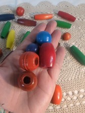 Large Vintage Wood BEADS Wooden Macrame  Craft Mix Sizes  Colors 28 Bead Lot
