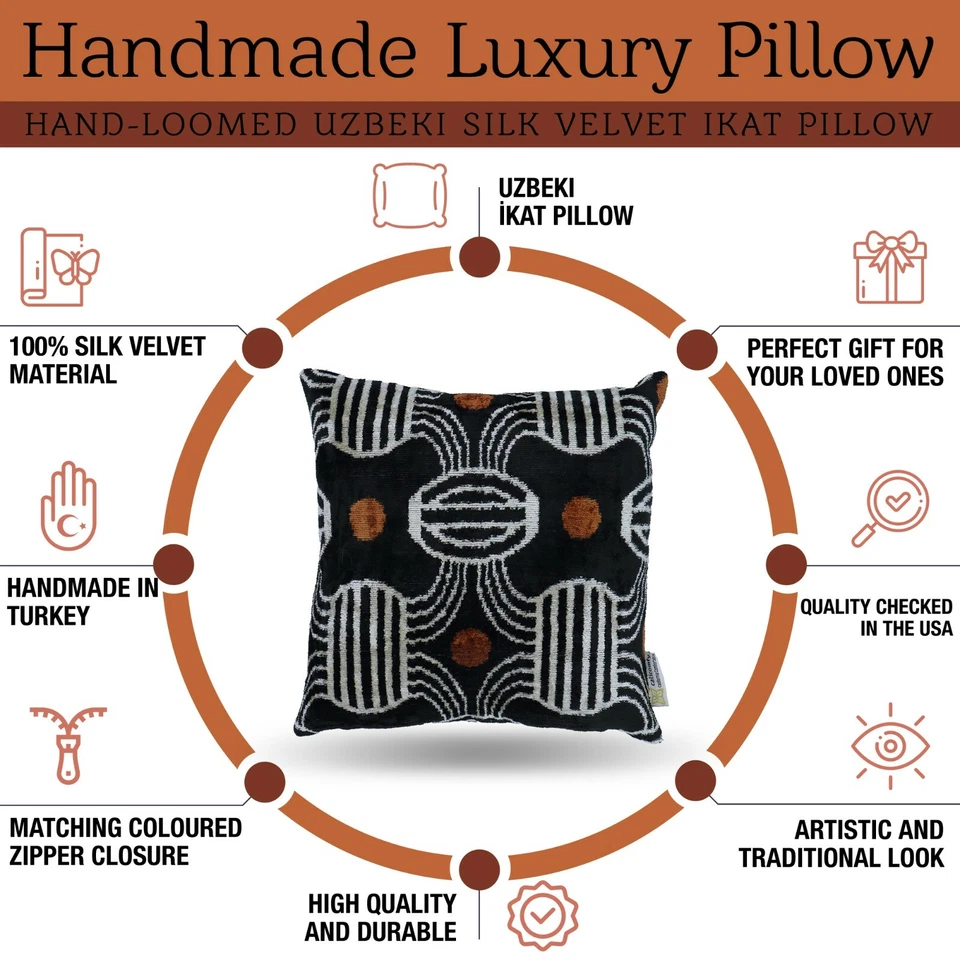 Almohada negra hecha a mano cuadrada de plumas de terciopelo 16 x 16 pulgadas (40 x 40 cm) Foto 3 de 4