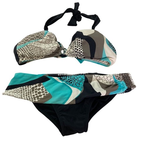 Tarra Grinna Women's Bikini Set Sz 8 D Multi Color Halter Black Blue Swimsuit - Picture 2 of 6