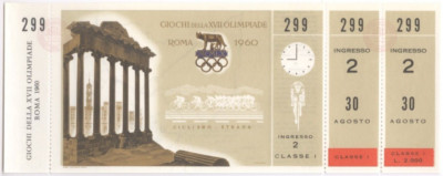 1960 Summer Olympics Cycling Unused Ticket August 30 - 9:00 Finals
