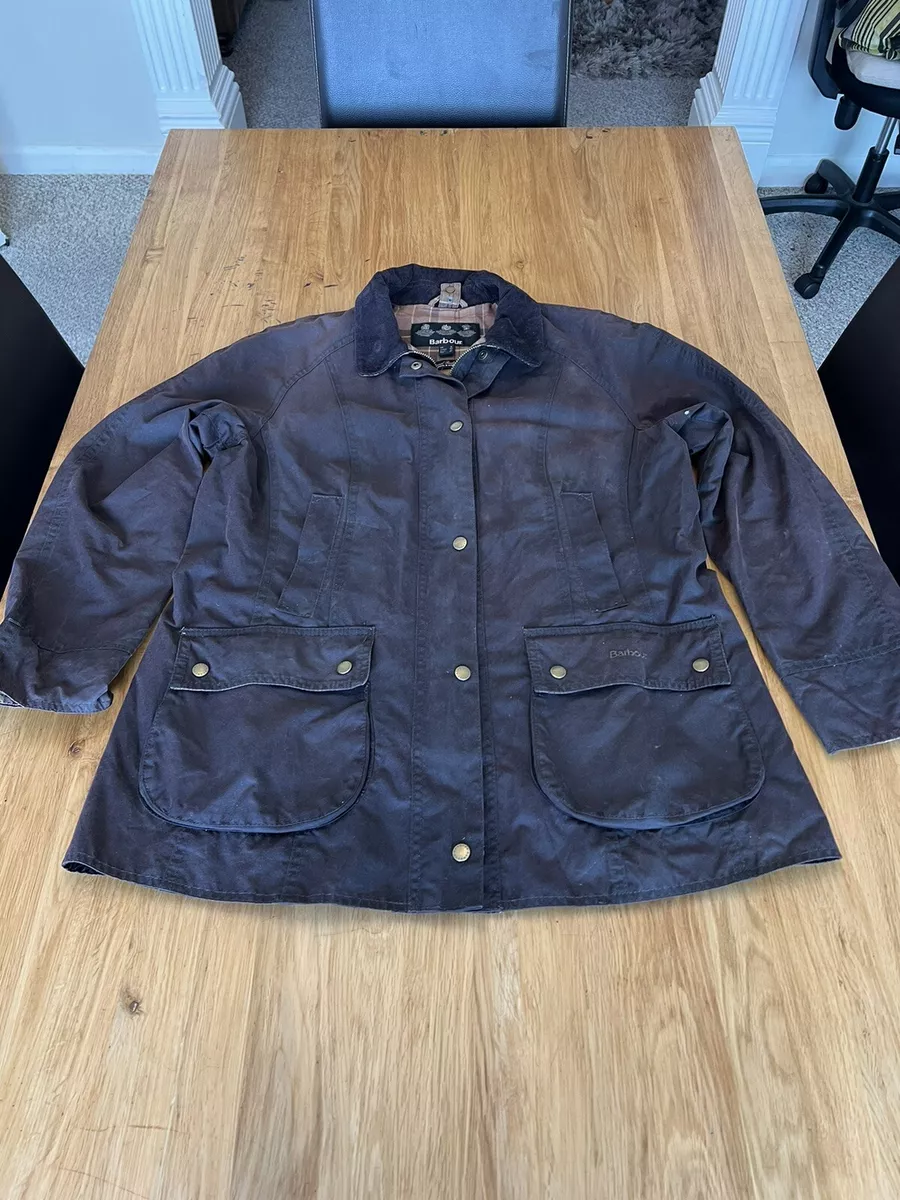 Barbour Beadnell Wax Jacket Womens 16 Brown Waxed Country Classic Rain Coat