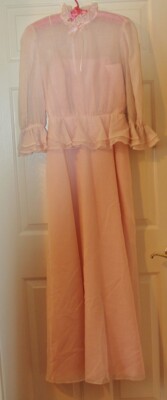 Antique Samuel Spigel Sz 8? Long Sheer Lined Pink Ruffle Evening Gown/Dress -EUC