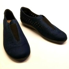 Clarks Collection Womens 8M Medora Gemma Blue Perf Nubuck Leather Slip On Shoes