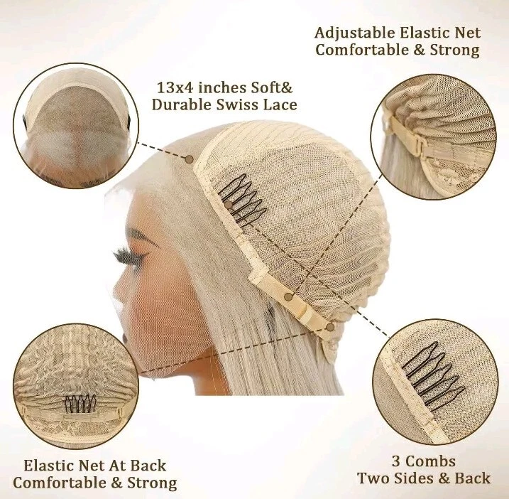 HD Lace Front Wig Human Hair Blend Highlights Platinum Ash blonde Money Peices - Image 4 of 4