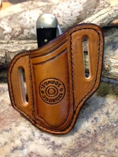 TOOLED 12 Guage PANCAKE STYLE SHEATH FOR TRAPPER STYLE KNIVES 