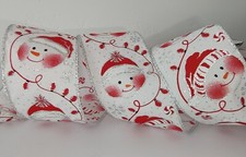 2.5" Snowman ribbon glitter Wired ribbon silver glitter Christmas ribbon 5 Yards