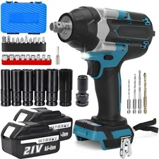 21V Cordless Impact Wrench 1/2" 1000Nm High Torque Brushless Drill w/ 2 Battery