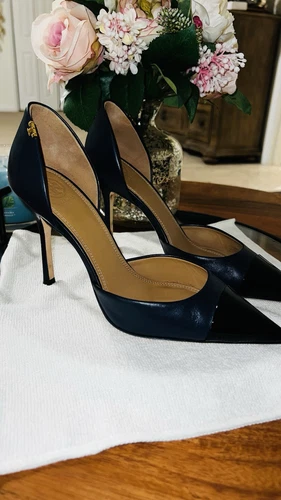 Scarpe decolte donna Tory Burch Penelope D'orsay tacco misura 8 inchiostro blu navy