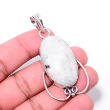 Rainbow Moonstone - India Gemstone 925 Sterling Silver Pendant 2.34" P12