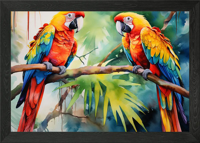 Exotischer Papagei Aquarell Gerahmtes Wandbild Poster Leinwanddruck Bild