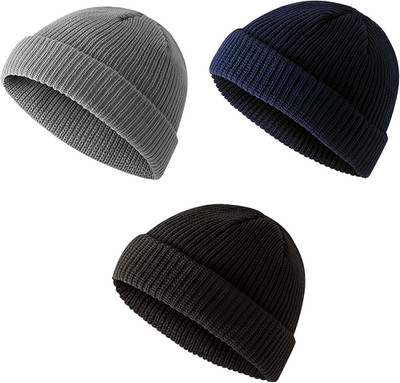 3 Stück Fisherman Beanie,Trawler Mütze,Trawler Winter Beanie,Kurze Strickmütze f