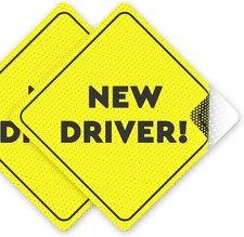 New Student Driver Sticker for Car Window, Non-Magnetic, 2-Pack 5"x5", Bright Ye