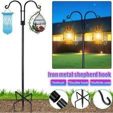 Double Shepherds Hooks for Outdoor, 76 inch Bird Feeder Pole with 4 Prongs Base