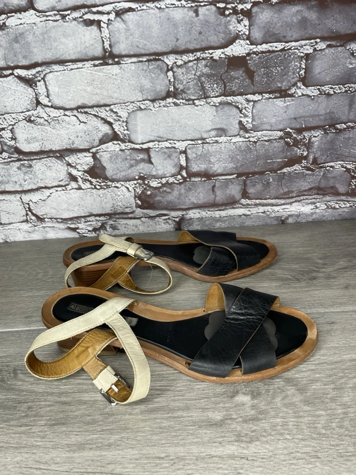 ALBERTO FERMANI Black Ivory Leather Ankle Strap Heel Sandals Women 41EU/10.5M US - Image 3 of 4