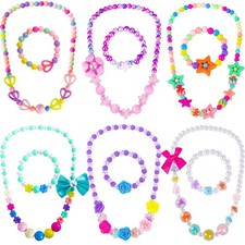 6 Sets Little Girls Necklace and Bracelets Set Princess Dress Up Pretend Play