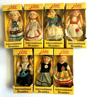 Vintage Lido International Beauties Dolls Lot of (7) Boxed Hong Kong 1984 5''