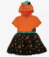Squishmallows Orange  Black Pumpkin Cat Hooded Cosplay Halloween Dress S 6-7 