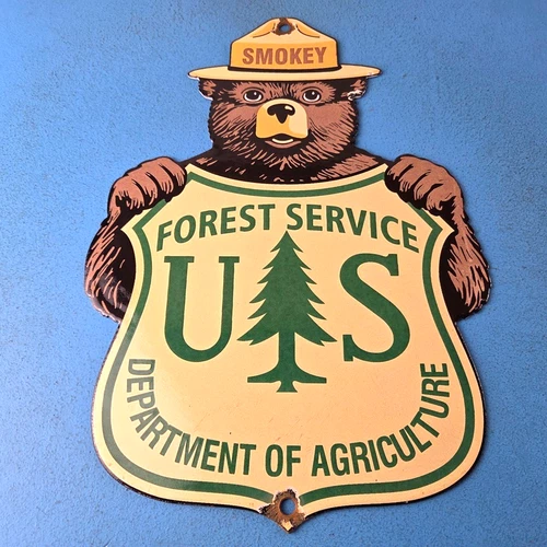 Vintage Smokey Bear Porcelain Sign - Forest Service Advertisement Prevent Sign
