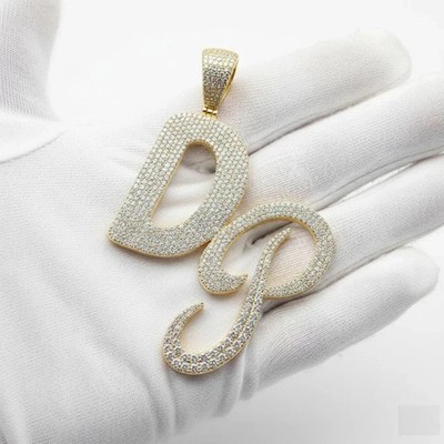 For Men's Customize ''DP'' Two Letter Pendant in Moissanite 14k Yellow Gold Plated