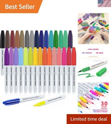 Waterproof Fine Point Permanent Markers Set of 30 - Ideal for Paper & Glass
