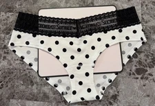 NWT VICTORIA'S SECRET M POLKA DOT LOGO LACE WAISTBAND RARE HIPHUGGER PANTIES