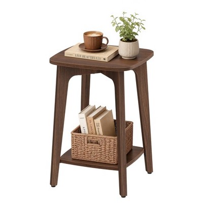 VASAGLE Side Table, 2-Tier Small Square End 1 Pack, MDM, Chestnut Walnut