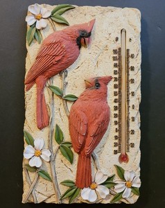 Vintage Resin Cardinal Red Bird Wall Thermometer 5" X 8"