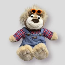 Real Talking Bubba Bear 17" Plush Toy Glasses Overalls Flannel Works Vtg