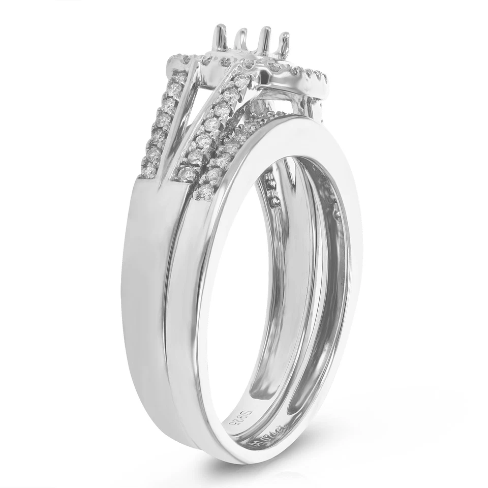 Vir Jewels 1/3 cttw Semi Mount Diamond Bridal Set with Princess Center Silver - Image 2 of 4