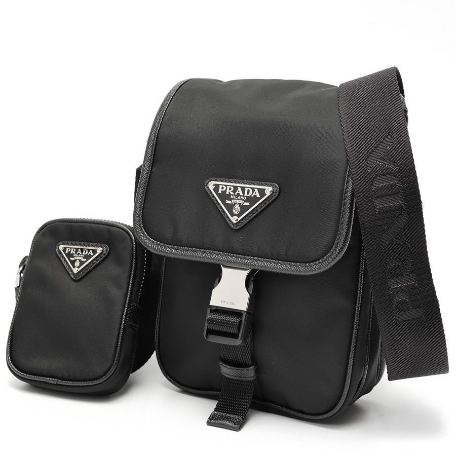 Prada Re-Nylon Saffiano Leather Mini Shoulder Bag Black Used From Japan