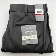 Perry Ellis Portfolio Dress Pants Mens 34x30 Gray NEW Premium Flex Twill Chino