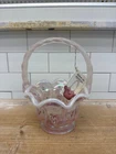 Fenton Hand Painted Rose Basket Pink Iridescent Art Glass Vintage with Tag