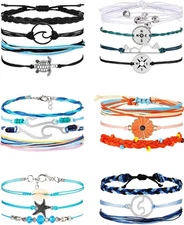 Ocean Style 21 Pieces Surfer Wave Bracelet & Anklet Set Adjustable