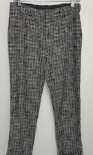 FREE PEOPLE Black  White Houndstooth Fringe Hem Skinny Leg Ankle Pants Womens 4