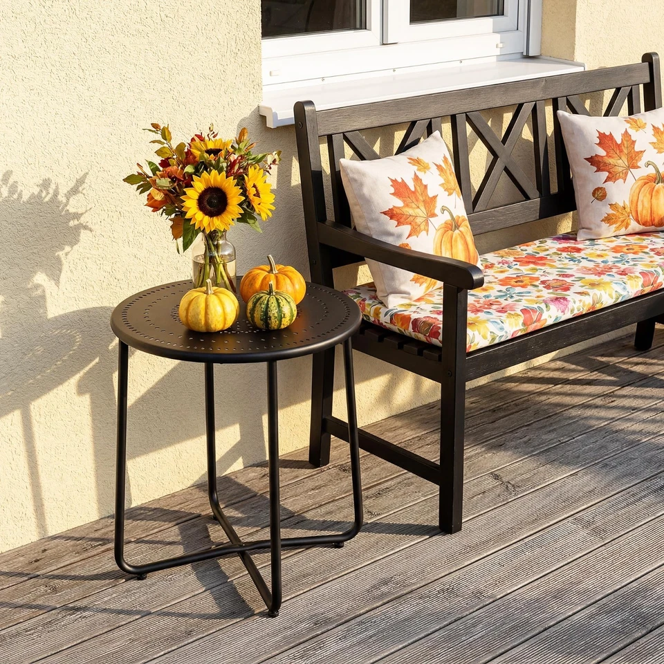 Round Black Outdoor Side Table - Small Weather Resistant Metal Patio End Table f - Image 3 of 4