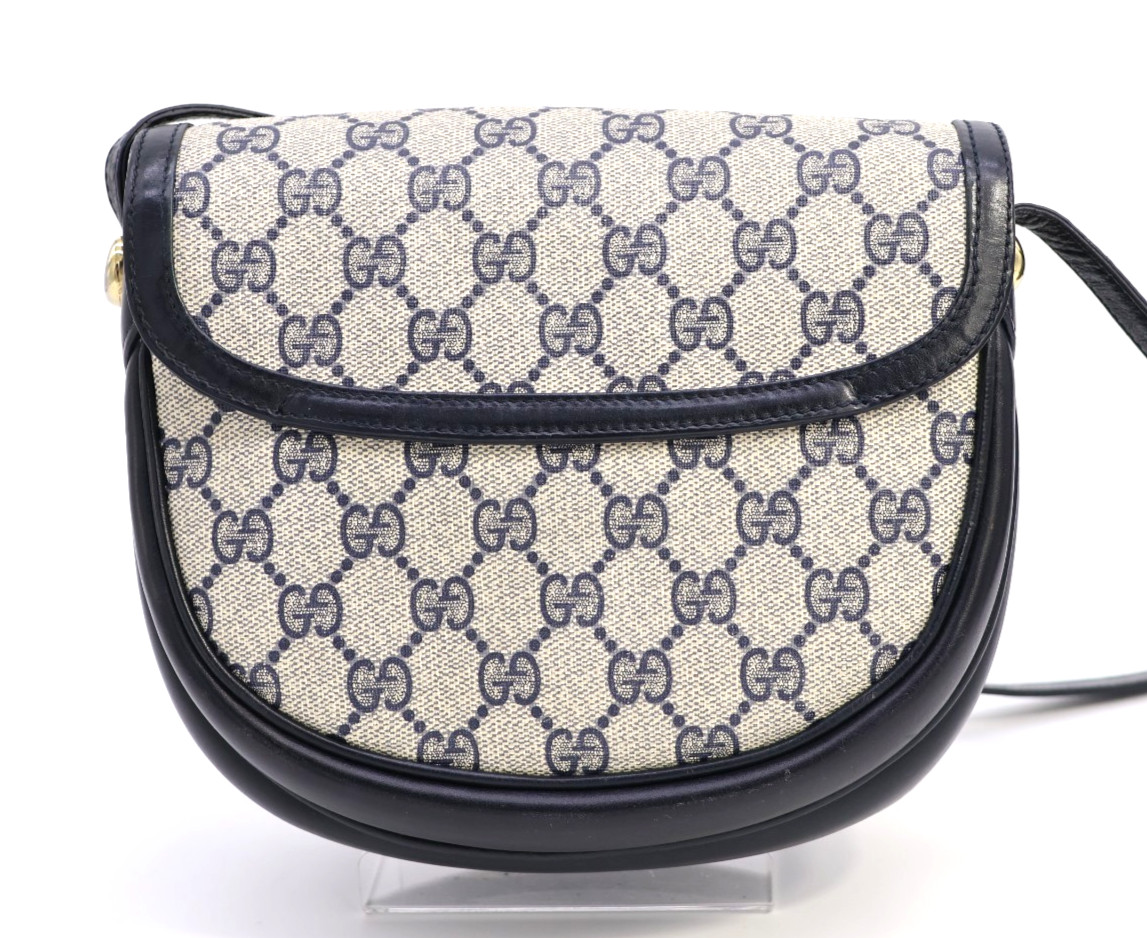 Gucci Vintage Bag Shoulder Bag Crossbody Purse GG Supreme Leather Navy Authentic thumbnail 4