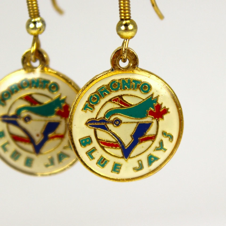 Vintage Toronto Blue Jays Earrings 1988 Peter David RARE Enameled Gold Tone - Image 2 of 4