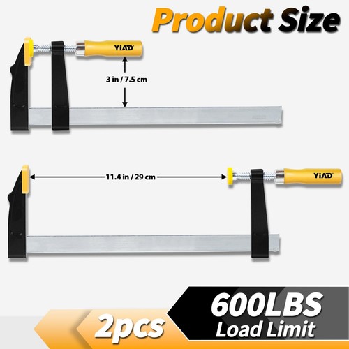 2-Pack 12-Inch Heavy Duty Steel F-Clamp Sets, 600 Lbs Load Limit, Adjustable ... - Picture 2 of 7