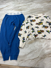 Vintage 90s Crayola Kids Pajamas Set Medium 5 6 Thermal Waffle Knit Blue White